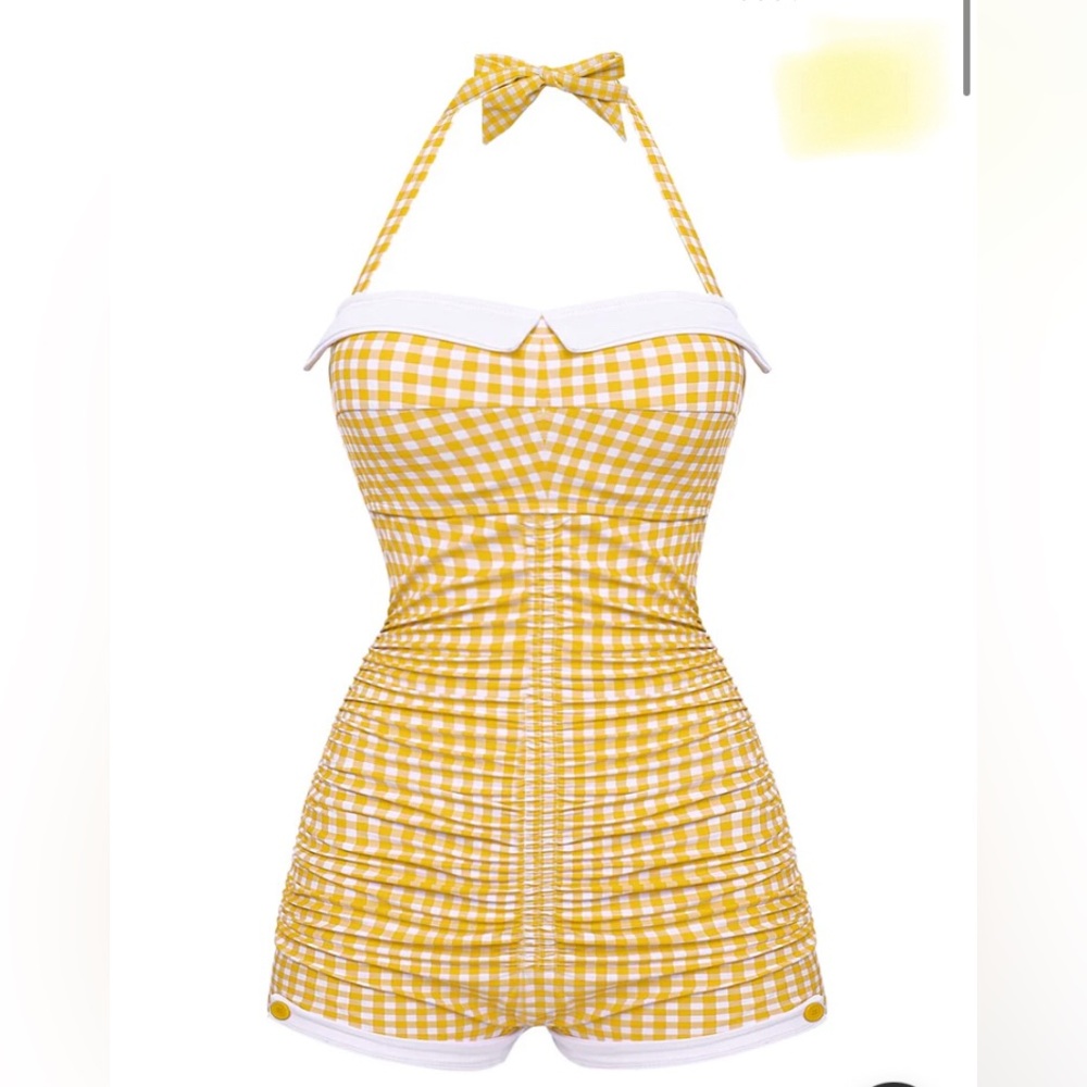 Yellow Checkered Halter Swimsuit Brand new never worn